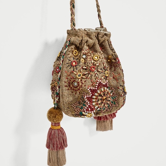 Zara Handbags - ZARA Beaded Bucket Bag